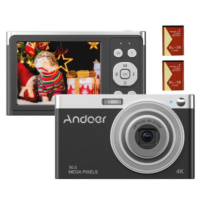 Andoer Portable 4K Digital Camera Video Camcorder 50MP 2.88 Inch IPS Screen Auto Focus 16X Zoom(8X Optical & 8X Digital) Anti-Shake Face Detect Built-in Flash with 2pcs Batteries
