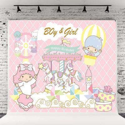 10x6.5ft Gender Reveals Theme Background Boy or Girl Backdrops Cartoon Animal Pink White Grid Background Carousel Newborn Photography Background