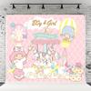 10x6.5ft Gender Reveals Theme Background Boy or Girl Backdrops Cartoon Animal Pink White Grid Background Carousel Newborn Photography Background view 1