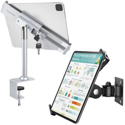 AboveTEK TH-248B Tablet Wall Mount Bundle with TH-518S Anti Theft Locking Tablet Stand Holder - 360/320 POS Swivel - Lockable Tablet Security Stand Lock, Fits 7 to 11 Inch iPad Fire Microsoft Galaxy