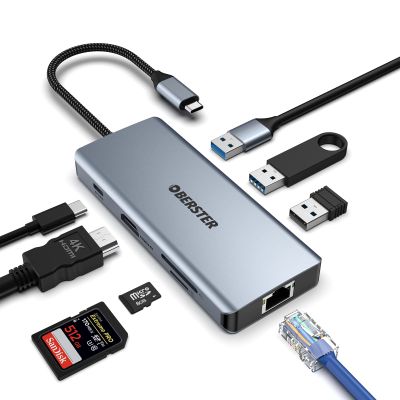 8 in 1 USB C Hub with 4K HDMI, USB C Adapter Docking Station with LAN RJ45, 100W PD, SD/TF, 2 USB 3.0, USB 2.0 for MacBook Pro/Air/Windows Surface Pro 7
