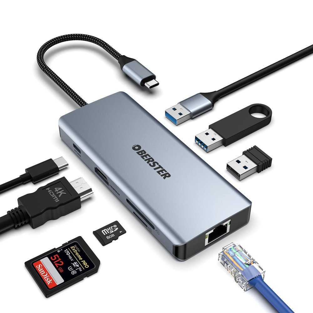 8 in 1 USB C Hub with 4K HDMI, USB C Adapter Docking Station with LAN RJ45, 100W PD, SD/TF, 2 USB 3.0, USB 2.0 for MacBook Pro/Air/Windows Surface Pro 7