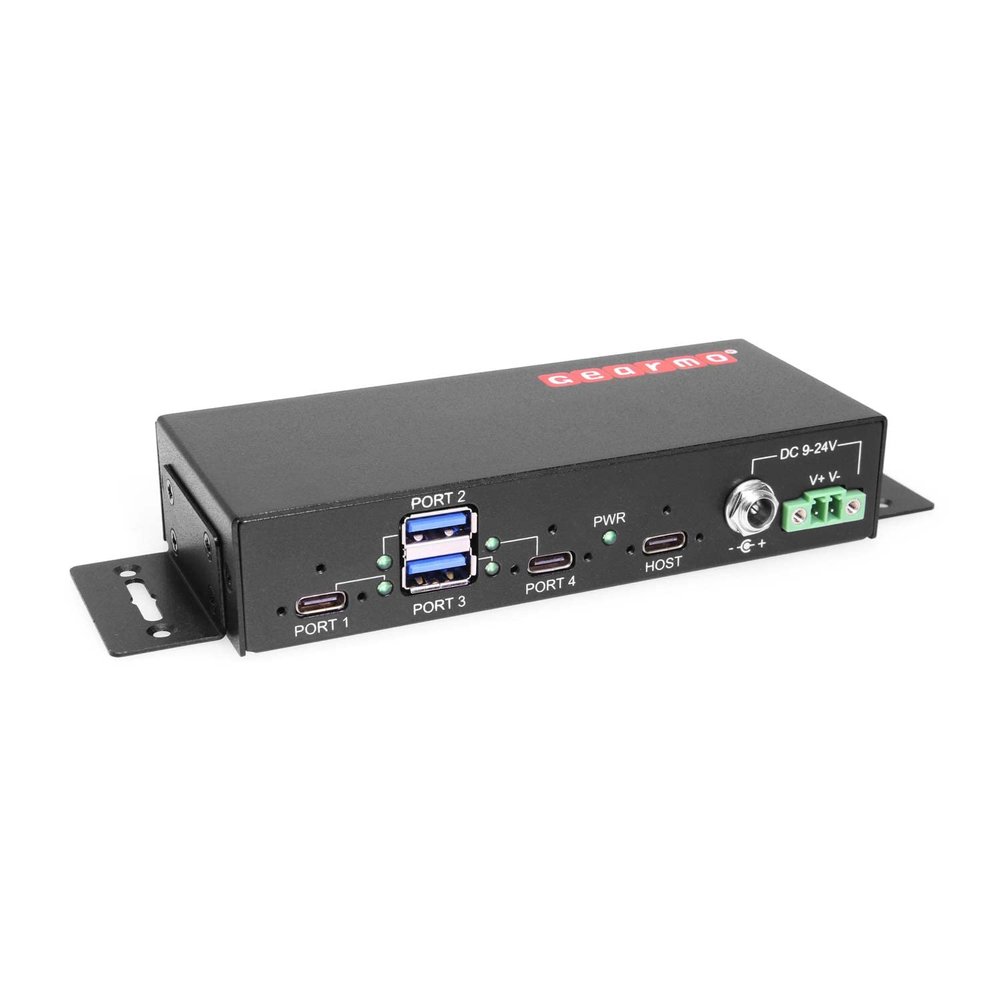 Gearmo 4-Port USB 3.2 Gen 2 Type-C Hub with 10Gbps Speed, Surge Protection, Rugged Design & Mounting Options