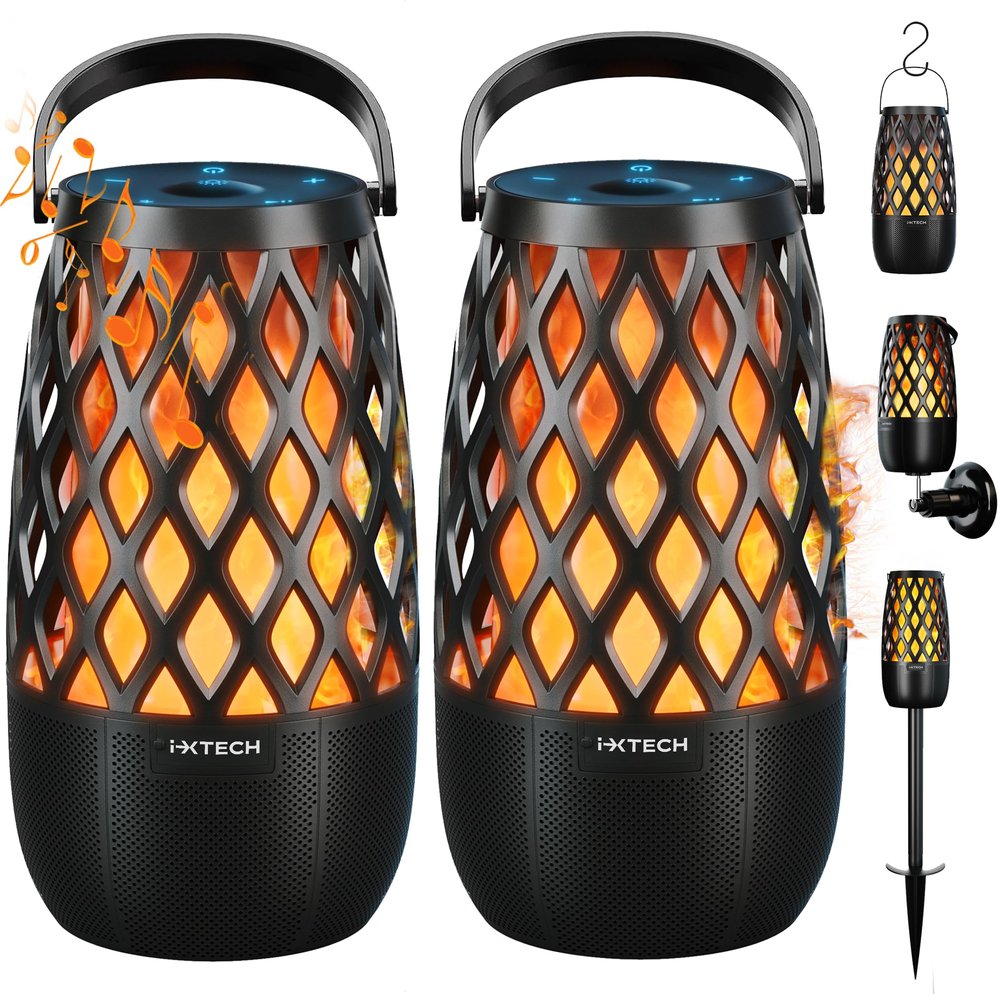 IXTECH Outdoor Bluetooth Speakers, Waterproof Portable Bluetooth Speaker Wireless with Lights, Outdoor Gifts for Dads Mom, Multi-Sync Wireless Connection, Lantern Speakers Mountable, 2 Pack