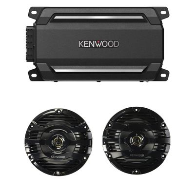 KENWOOD KAC-M5024BT Compact 4-Channel 600 Watt Car Amplifier with Bluetooth Streaming for Marine, ATV and Powersport Applications | Plus Kenwood KFC-1653MRB 6.5" Black Marine 2 Way Speakers 150 Watts