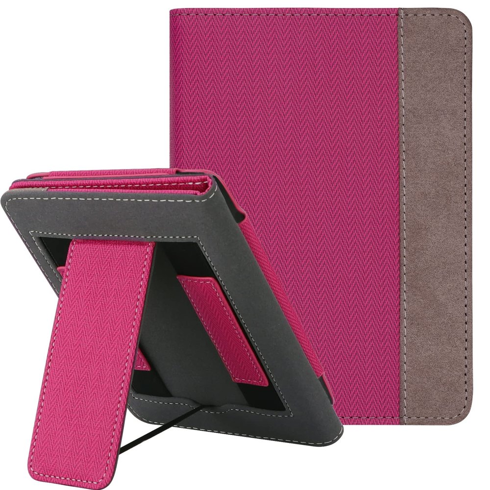 WALNEW Stand Case for 6 All-New Kindle (2024 Release), Multi-Viewing Stand Cover Flip Case with Two Hand Straps and Auto Sleep/Wake Fits Kindle (11th Generation) - 2024 and 2022 Releases (Hot Pink)