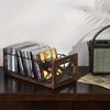 FARM IN CD Storage Holder, 5-Slot Farmhouse Industrial CD & DVD Storage Rack with Handles, Barn Door X-Cross Design, Rustic Solid Burnt Wood and Black Metal Wire view 3