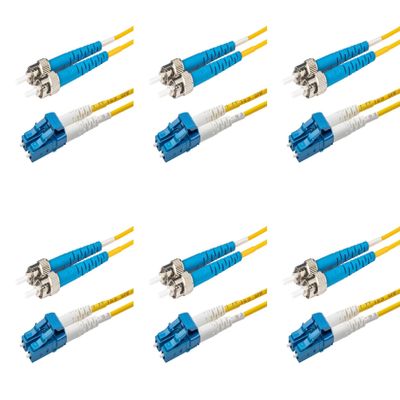 SpeedyFiberTX - 6-Pack 200 Meter Singlemode Duplex ST/U to LC/U Fiber Patch Cable, Corning SMF-28 9/125um Ultra Optical Fiber, OS1/OS2 Compatible, Yellow Riser OFNR Cable Jacket