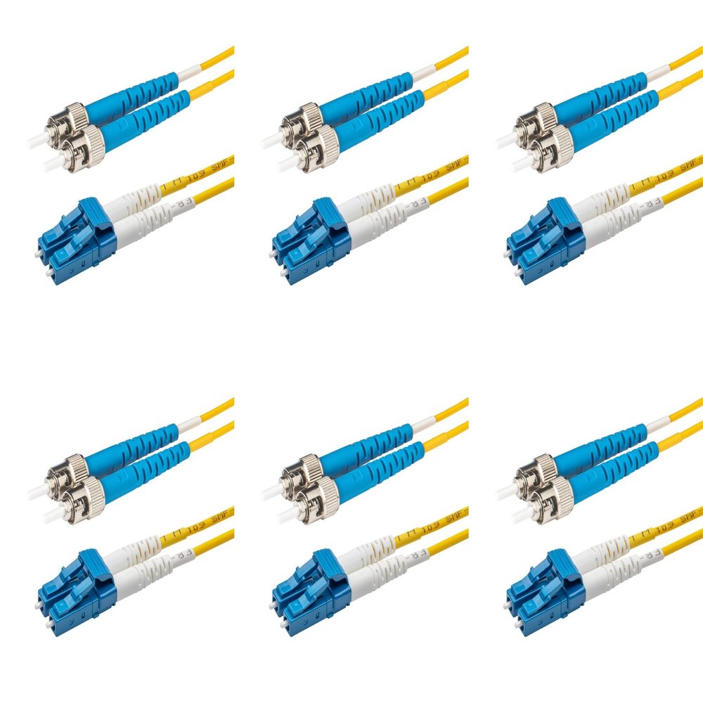 SpeedyFiberTX - 6-Pack 200 Meter Singlemode Duplex ST/U to LC/U Fiber Patch Cable, Corning SMF-28 9/125um Ultra Optical Fiber, OS1/OS2 Compatible, Yellow Riser OFNR Cable Jacket