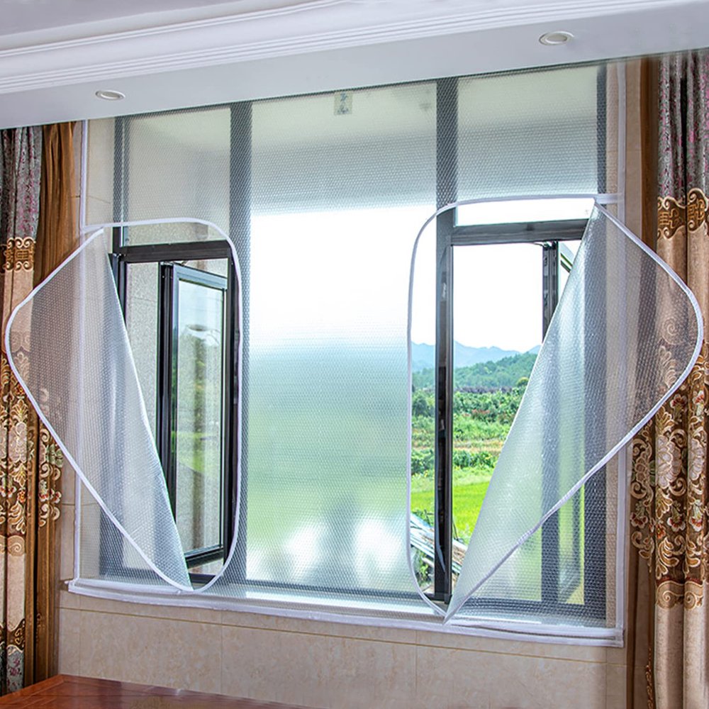 Insulating Film for Windows,Blackout Thermal Insulated Window Drapes Self-Adhesive Window Insulation Kit,Anti-Cold Windproof Noise Reducing Privacy Winter Warm Curtains,Custom (WxH1(51x71in))