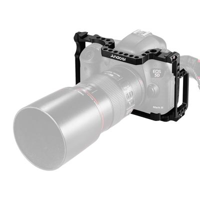 Andoer Camera Cage Aluminum Alloy with 1/4 Inch & 3/8 Inch Screw Holes Dual Cold Shoe Mount Compatible with Canon 5DS 5DR 5D Mark IV/III/II