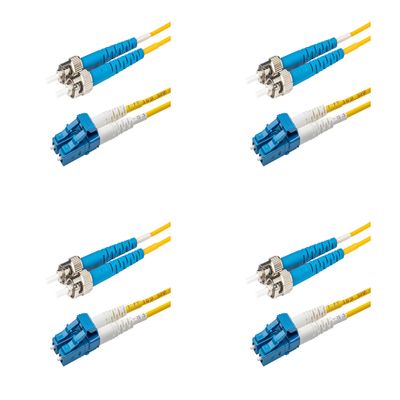 SpeedyFiberTX - 4-Pack 10 Meter Singlemode Duplex ST/U to LC/U Fiber Patch Cable, Corning SMF-28 9/125um Ultra Optical Fiber, OS1/OS2 Compatible, Yellow Riser OFNR Cable Jacket