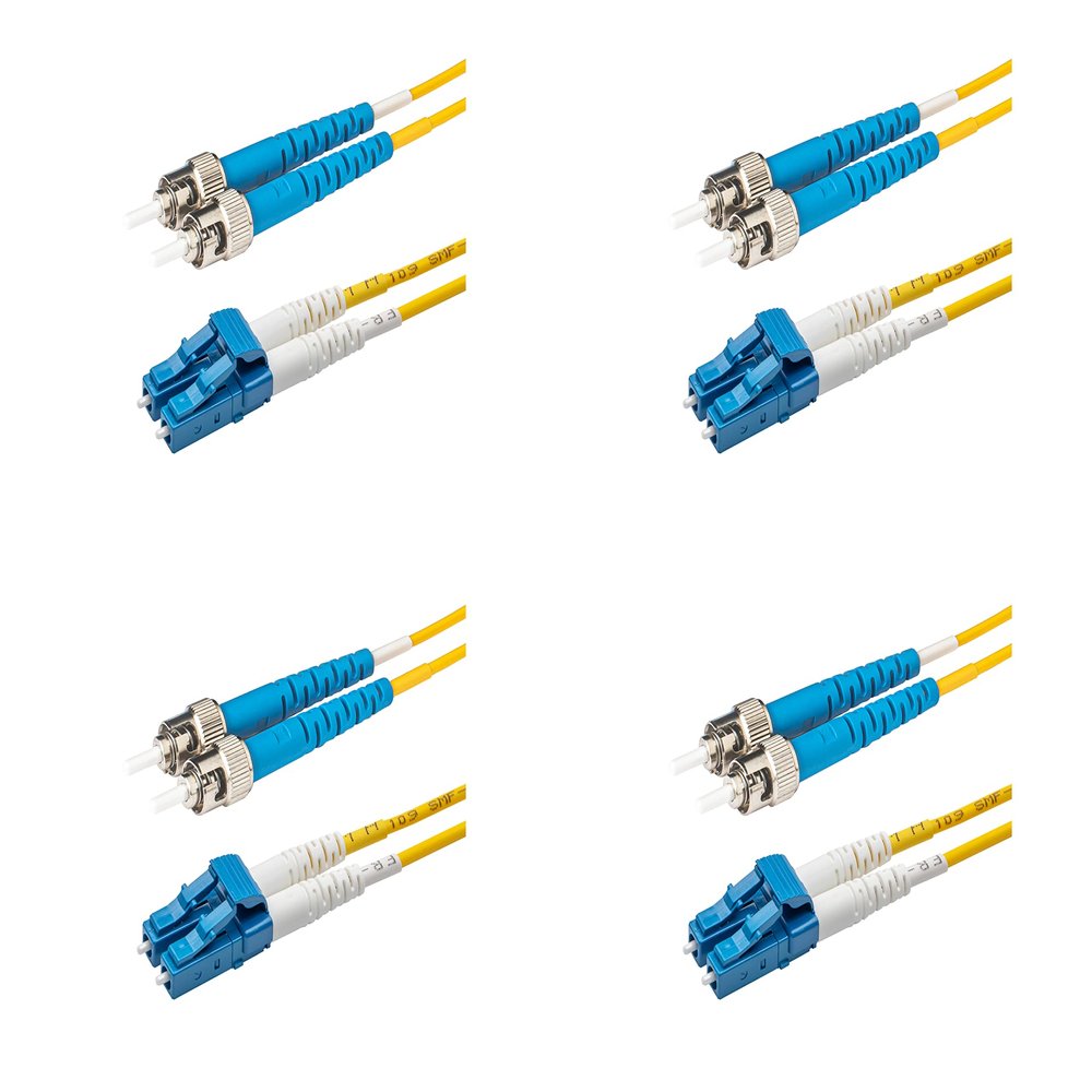 SpeedyFiberTX - 4-Pack 10 Meter Singlemode Duplex ST/U to LC/U Fiber Patch Cable, Corning SMF-28 9/125um Ultra Optical Fiber, OS1/OS2 Compatible, Yellow Riser OFNR Cable Jacket