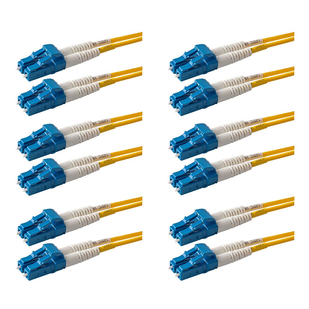 SpeedyFiberTX - 6-Pack 12 Meter LC to LC Duplex Fiber Patch Cable, Corning SMF-28 Singlemode 9/125um Ultra Optical Fiber, OS1/OS2 Compatible, Yellow Fire Retardant Plenum OFNP Jacket