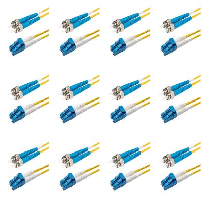 SpeedyFiberTX - 12-Pack 2 Feet Singlemode Duplex ST/U to LC/U Fiber Patch Cable, Corning SMF-28 9/125um Ultra Optical Fiber, OS1/OS2 Compatible, Yellow Riser OFNR Cable Jacket