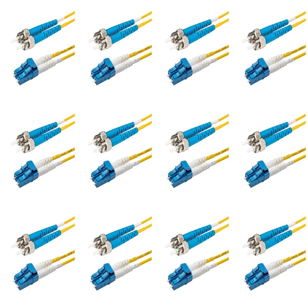 SpeedyFiberTX - 12-Pack 2 Feet Singlemode Duplex ST/U to LC/U Fiber Patch Cable, Corning SMF-28 9/125um Ultra Optical Fiber, OS1/OS2 Compatible, Yellow Riser OFNR Cable Jacket