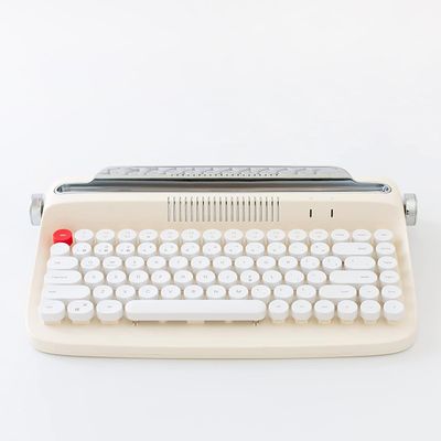 Adventurers Wireless Retro Typewriter Keyboard,Bluetooth 5.0 Keyboard with Cute Round Keycaps/Tablet Holder, for Writers/Girlfriend(Ivory Butter)