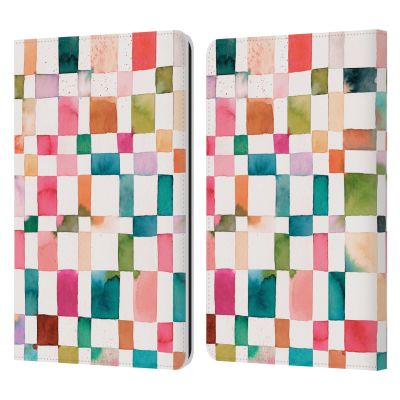 Head Case Designs Officially Licensed Ninola Watercolor Checker Pattern Leather Wallet Case Compatible with Kindle Paperwhite 1/2 / 3