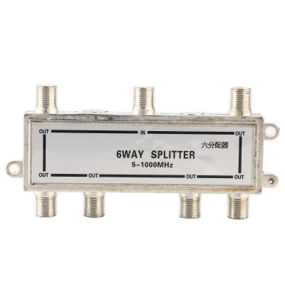 CATV Splitter, 4.53 x 1.18 x 0.63in 6 Way 5-1000MHz CATV TV Antenna Coaxial Signal Split Coax Cable