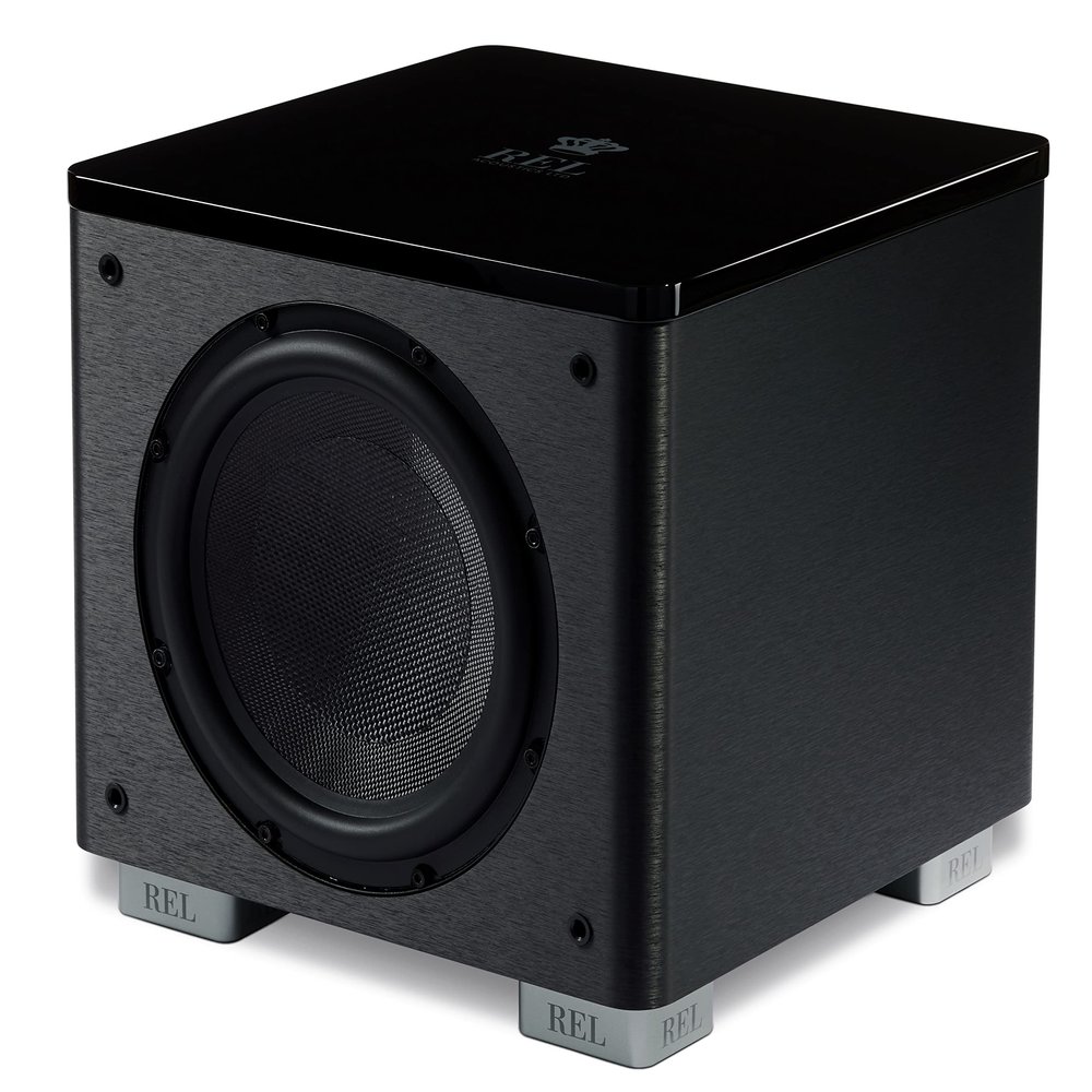 REL HT/1003 MKII 10-Inch Powered Subwoofer  Compact Design with Class D Amplifier for Deep Bass in Home Theater, Stereo Systems, and Surround Sound  Line Grained Black Finish