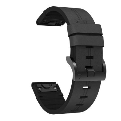 GANYUU Leather QuickFit Watch Band Strap for Garmin Fenix 7X 6X 5X 3 3HR Wristband Strap for Garmin Fenix 7 6 5 935 945 Watch 22 26mm Strap (Color : Black, Size : 22mm Fenix 7)