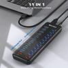 Powered USB Hub, Wenter 11-Port USB Splitter Hub (10 Faster Data Transfer Ports+ 1 Smart Charging Port) with Individual LED On/Off Switches, USB Hub 3.0 Powered with Power Adapter for Mac, PC view 2