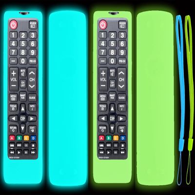 2 Pack TOKERSE Silicone Glow Case for Samsung Smart TV Remote - Silicone Cover for Samsung TV BN59-01301A BN59-01315A BN59-01199F Remote Control Skin Sleeve with Strap Glow in The Dark - Blue Green
