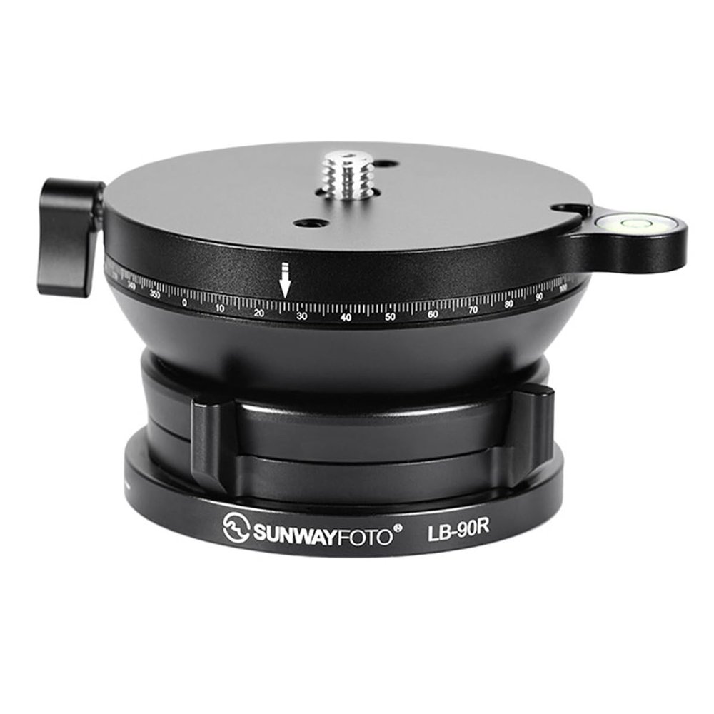 Sunwayfoto LB-90R 90mm Low Profile Leveling Base for Tripod w Butterfly Lock Collar & Panning Top Plate +/-15 Tilt
