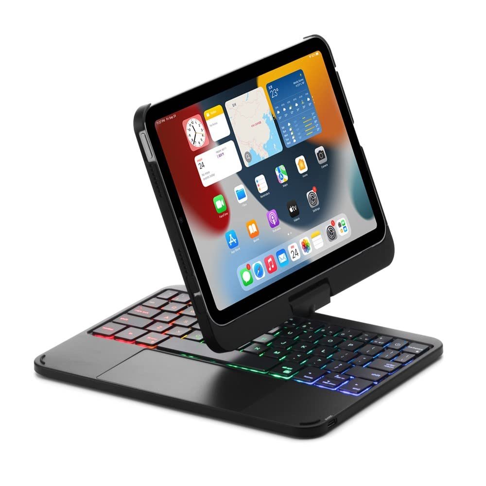 HENGHUI 360 Rotatable Touch Keyboard for iPad mini 6th Generation Backlight Keyboard with Trackpad, Bluetooth Foldable Keyboard Cover for iPad mini 6 2021,Black
