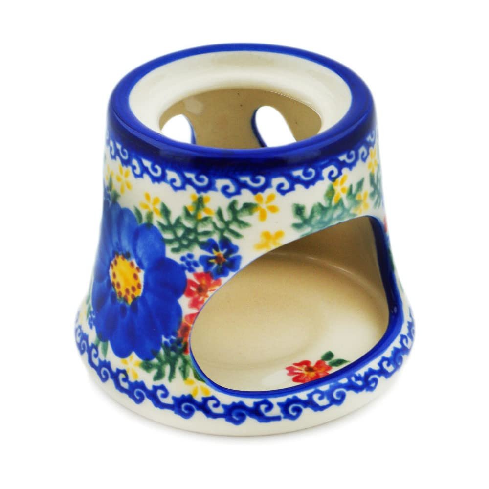 Polmedia Polish Pottery Heater - Blue Marguerite Pattern Handmade in Boleslawiec Poland + Certificate of Authenticity