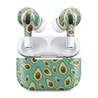 MightySkins Carbon Fiber (2 Pack) Skins Compatible with Apple AirPods Pro 2 - Seafoam Avocados | Protective, Durable Textured Carbon Fiber Finish | Easy to Apply and Change Styles | Made in The USA