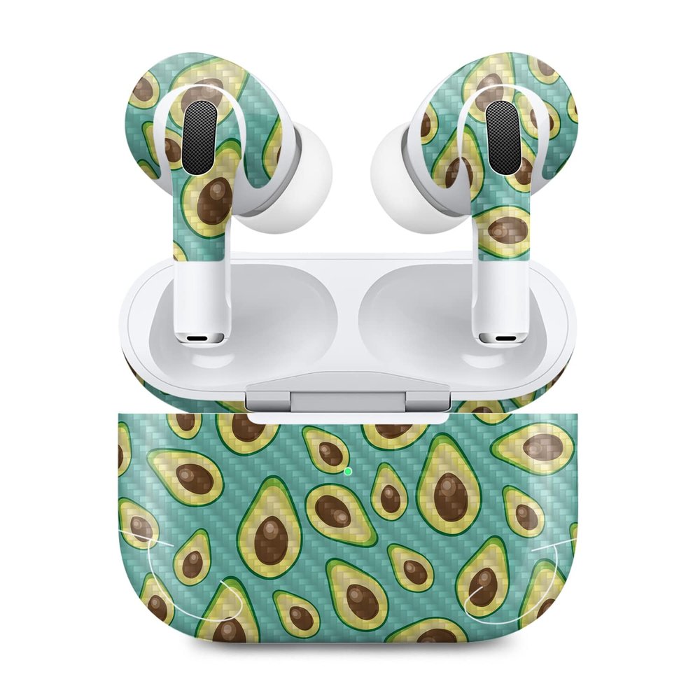 MightySkins Carbon Fiber (2 Pack) Skins Compatible with Apple AirPods Pro 2 - Seafoam Avocados | Protective, Durable Textured Carbon Fiber Finish | Easy to Apply and Change Styles | Made in The USA