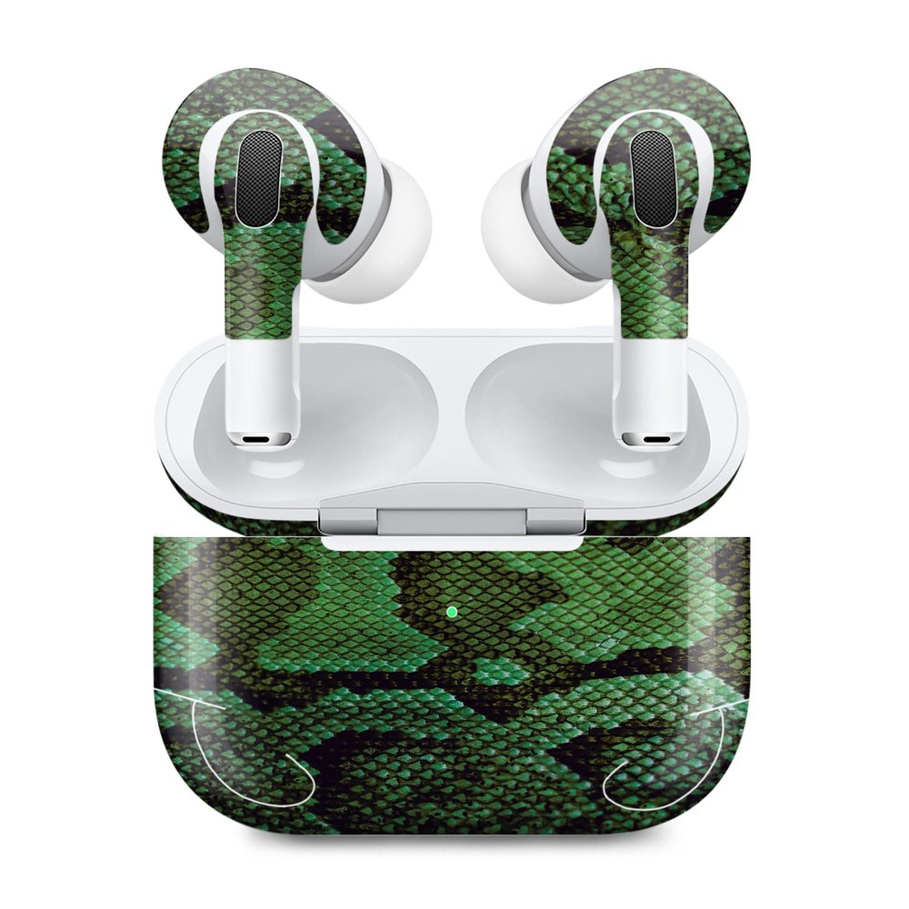 MightySkins (2 Pack) Skins Compatible with Apple AirPods Pro 2 - Green Serpent | Protective, Durable, and Unique Vinyl Decal wrap Cover | Easy to Apply, Remove, and Change Styles | Made in The USA