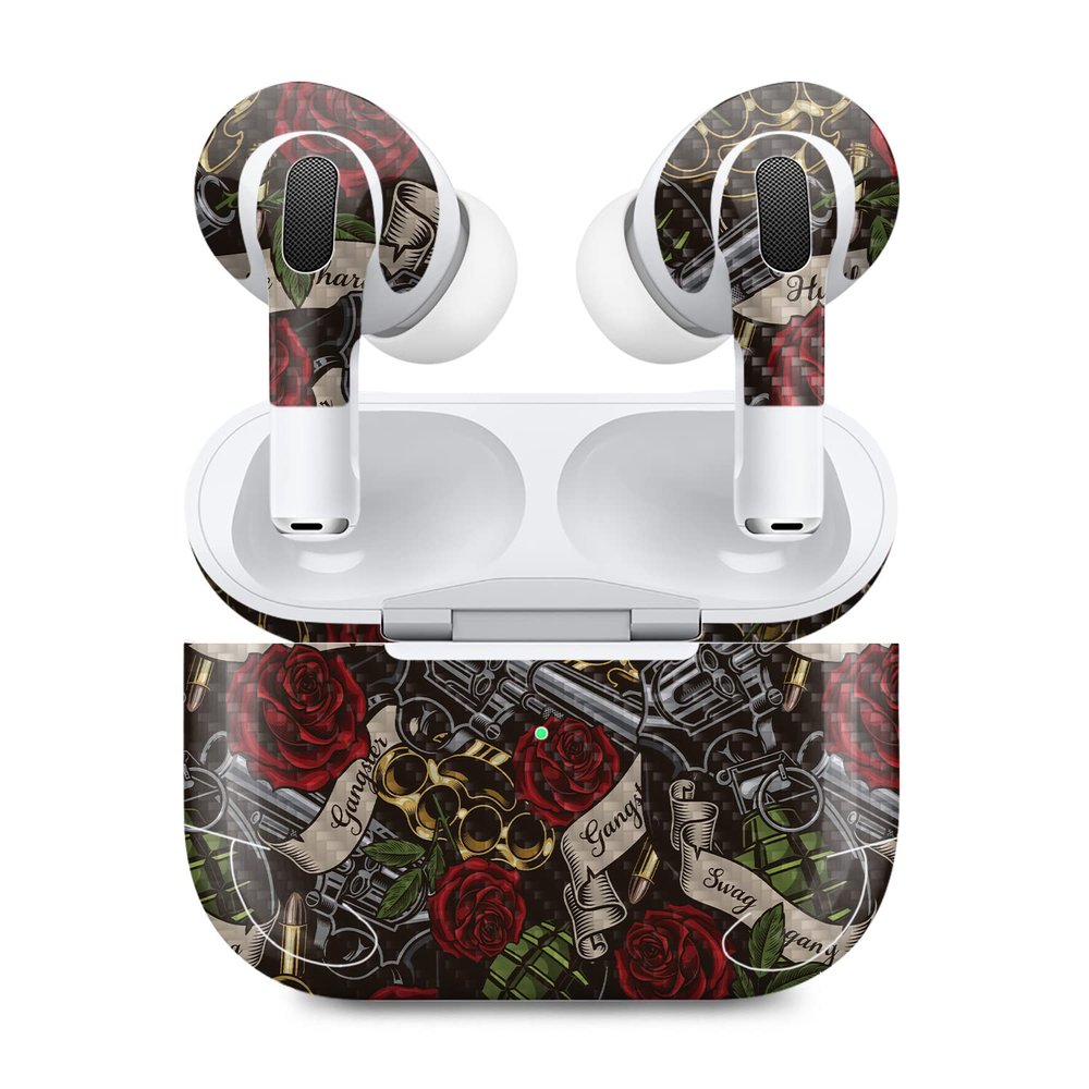 MightySkins Carbon Fiber (2 Pack) Skins Compatible with Apple AirPods Pro 2 - Gangster Life | Protective, Durable Textured Carbon Fiber Finish | Easy to Apply and Change Styles | Made in The USA