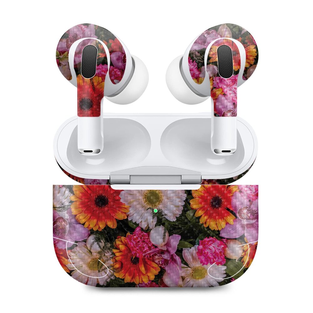 MightySkins Carbon Fiber (2 Pack) Skins Compatible with Apple AirPods Pro 2 - Watered Flowers | Protective, Durable Textured Carbon Fiber Finish | Easy to Apply and Change Styles | Made in The USA