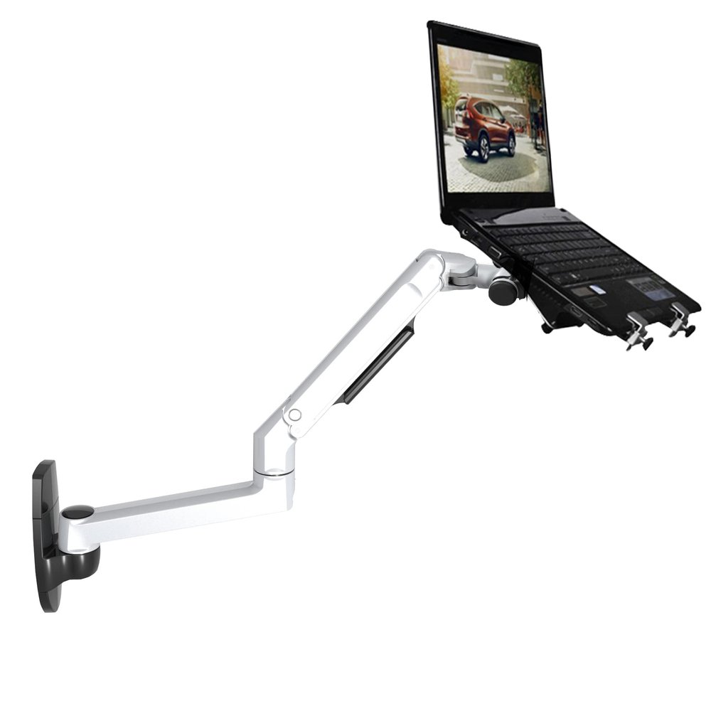 NBGYSH Wall Mount Laptop Holder Ultra Long Arm Aluminum Mechanical Spring Full Motion Laptop Mount Arm Monitor Holder Lapdesk (Silver)