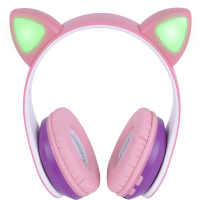 Singing Machine SMK302PP Kids Bluetooth Wireless Cat Headphones with Built-in Microphone and Rechargeable Battery, Pink