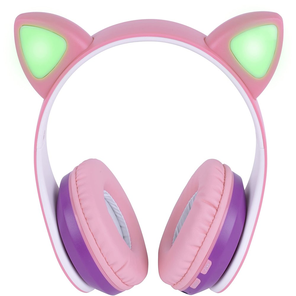 Singing Machine SMK302PP Kids Bluetooth Wireless Cat Headphones with Built-in Microphone and Rechargeable Battery, Pink