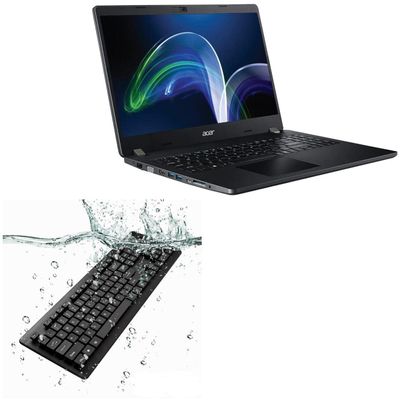 BoxWave Keyboard Compatible with Acer TravelMate P2 (TMP215-41) - AquaProof USB Keyboard, Washable Waterproof Water Resistant - Jet Black