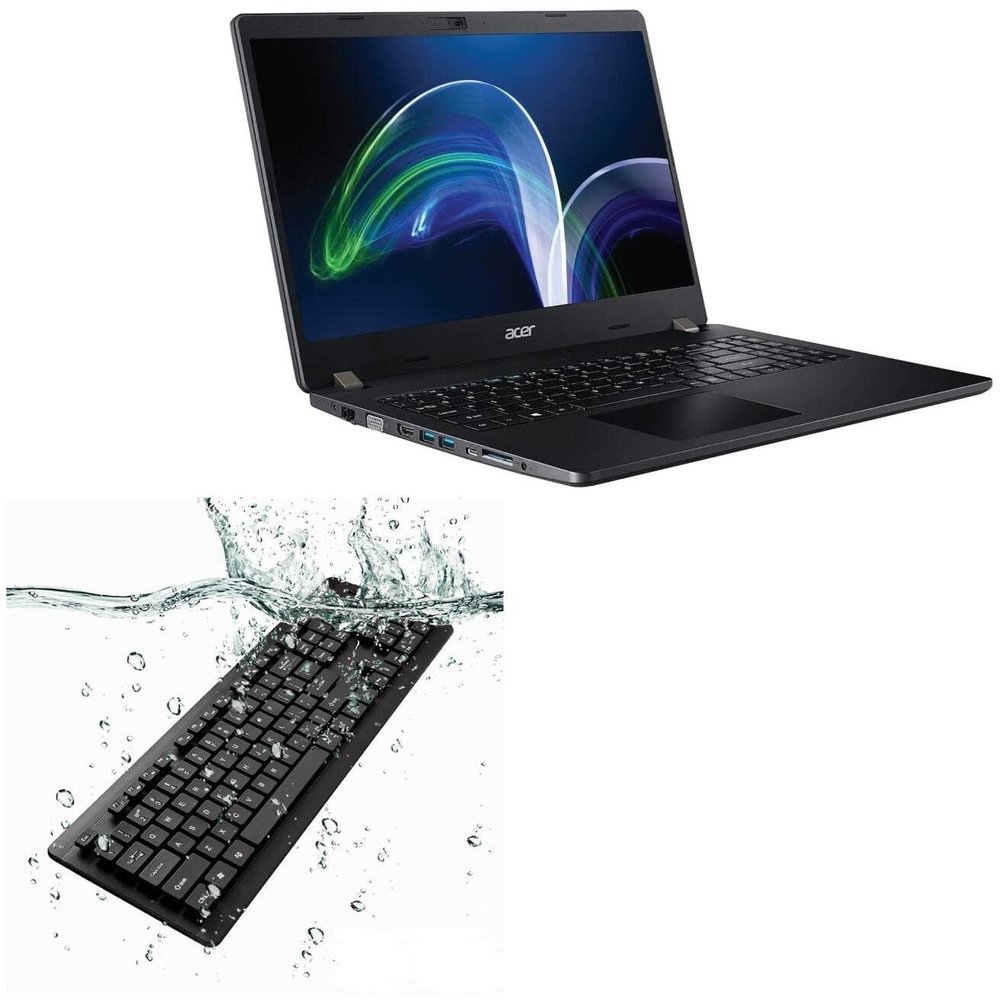 BoxWave Keyboard Compatible with Acer TravelMate P2 (TMP215-41) - AquaProof USB Keyboard, Washable Waterproof Water Resistant - Jet Black