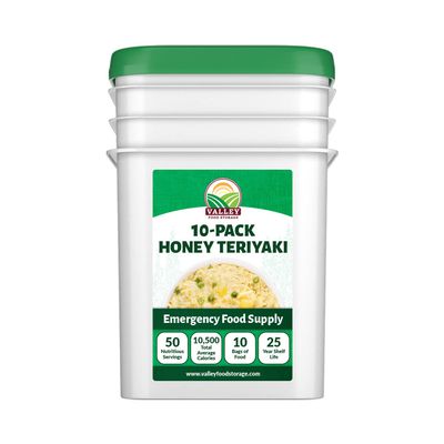 Valley Food Storage Honey Teriyaki Rice | 10-Bag Bucket, 50 Servings | Non-GMO Premium Emergency Food Supply, 25 Year Shelf Life | Survival Meal Kits, Prepper Food & Off-Grid Living Supplies, Packaged in USA