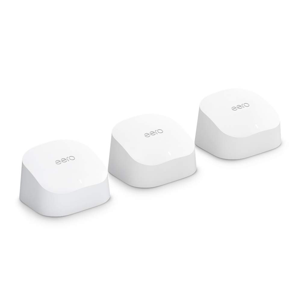 Like-New Amazon eero 6 mesh wifi system - Supports internet plans up to 500 Mbps, Coverage up to 4,500 sq. ft., Connect 75+ devices, 3-pack (1 router + 2 extenders)