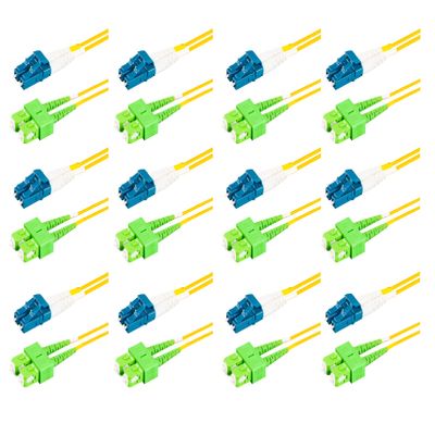SpeedyFiberTX - 12-Pack 12 Meter Singlemode Duplex SC/A to LC/U Fiber Patch Cable, Corning SMF-28 9/125um Ultra Optical Fiber, OS1/OS2 Compatible, Yellow Riser OFNR Cable Jacket