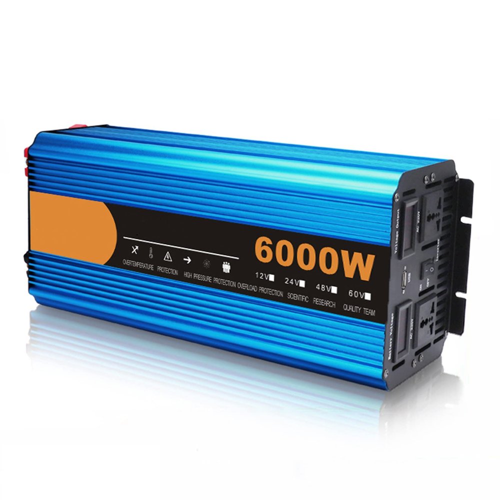 TOOJUN Car Inverter Pure Sine Wave DC 12v to AC 220v Power Inverter Home RV Inverter with Precise Real-Time Voltage LCD Display and USB Ports,6000W