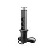 Emuca - Retractable power strip with fast charging, 3 Schuko EU sockets, 2 USB A + 1 USB C, built-in power strip tower, metallic grey, plastic and aluminium view 1