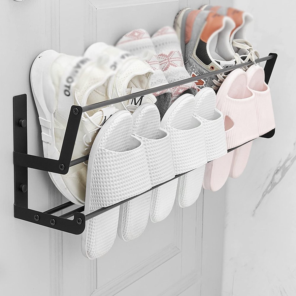 CTVR Stainless Steel Slippers Rack, Bathroom Door Slippers Organizer Stand, Wall Mounted Towel Hanger, for Kitchen, Entryway, Easy to Assemble (Size : 60 * 19 * 13.5cm)