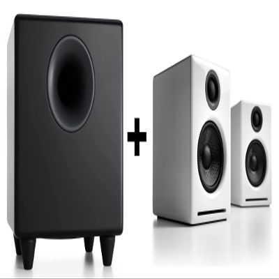 Audioengine A2 White Speakers for Computer Desktop and S8 Black Subwoofer