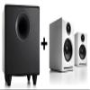 Audioengine A2 White Speakers for Computer Desktop and S8 Black Subwoofer