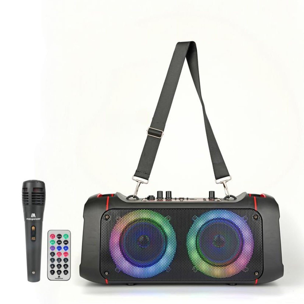 Max Power Boombox - MPD421 Portable Boombox Stereo Speaker System - Multi LED Ring Lights - Wireless Bluetooth Speaker with Mic and Remote - Rechargeable Battery Perfect for Indoor and Outdoor.