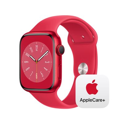 Apple Watch Series 8 [GPS + Cellular 45mm] Smart Watch w/(Product) RED Aluminum Case w/ (Product) RED Sport Band - S/M with AppleCare+ (2 Years)